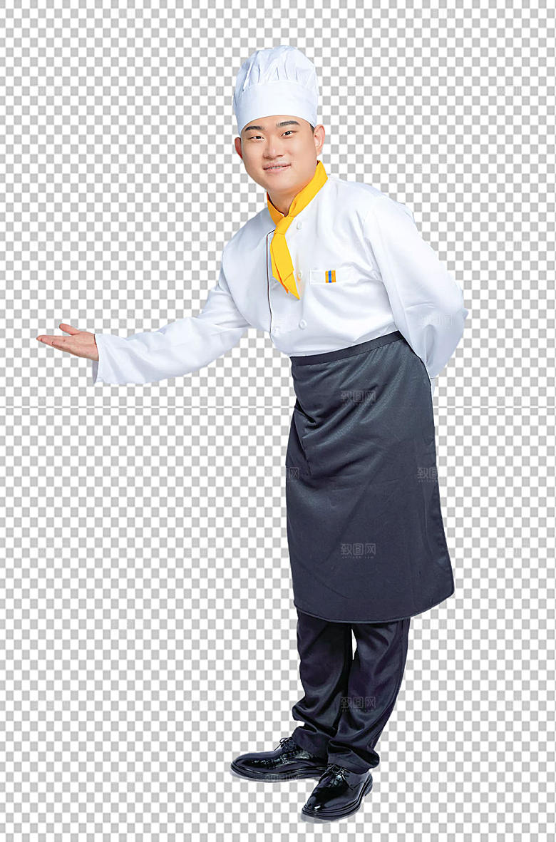 餐饮厨师服人物欢迎摄影图片
