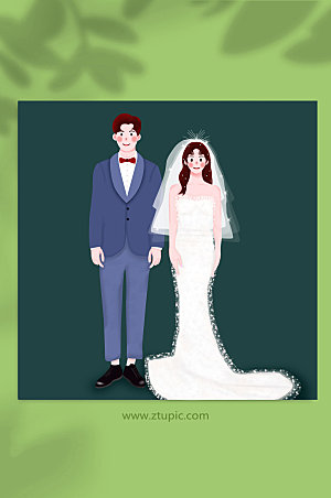 卡通情侣婚纱照婚礼人物插画设计