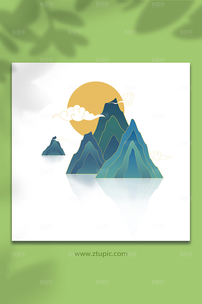 中式淡雅山水元素插画设计