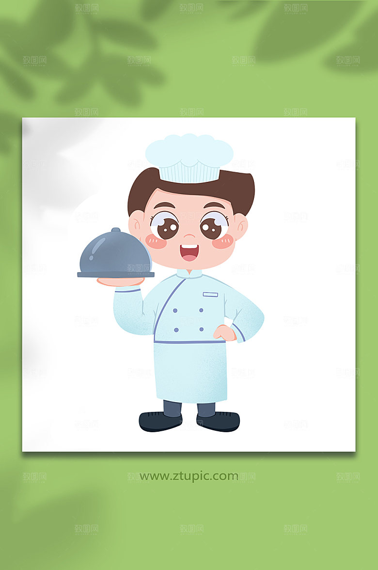 卡通上菜托盘厨师插画设计
