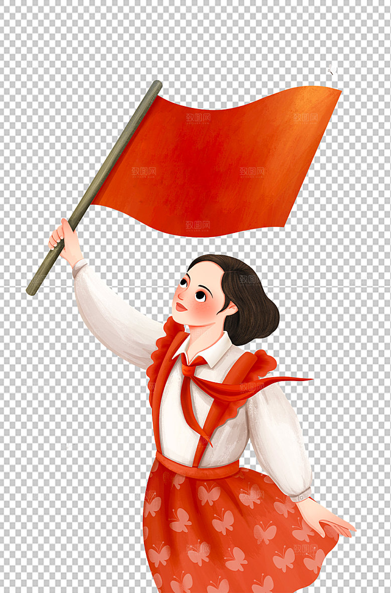 党建挥动红旗人物红色免扣元素png