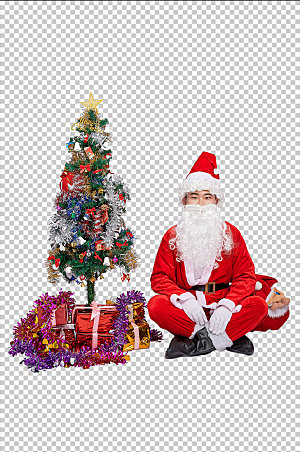 圣诞老人盘腿坐姿人物摄影免抠png
