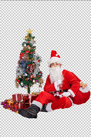 圣诞老人坐着背礼物人物摄影免抠png