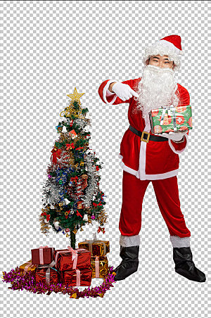 圣诞老人站着手指礼物摄影免抠png