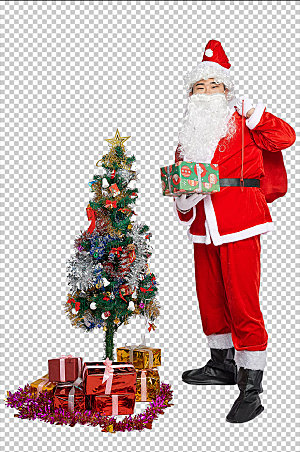 圣诞老人站着背礼物摄影免抠png