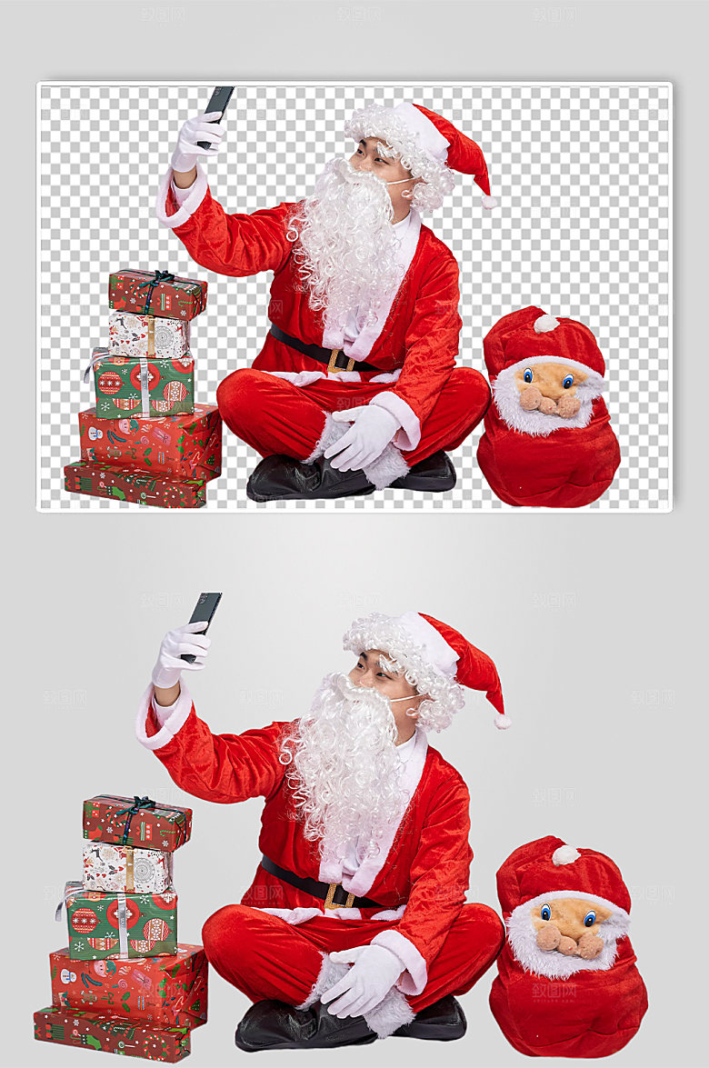 圣诞老人手机自拍摄影免抠png