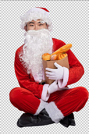 圣诞老人坐着抱礼物摄影免抠png