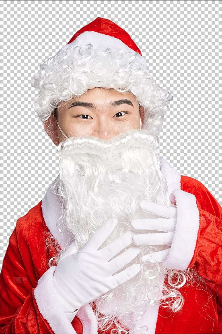 圣诞老人抚摸胡子摄影免抠png