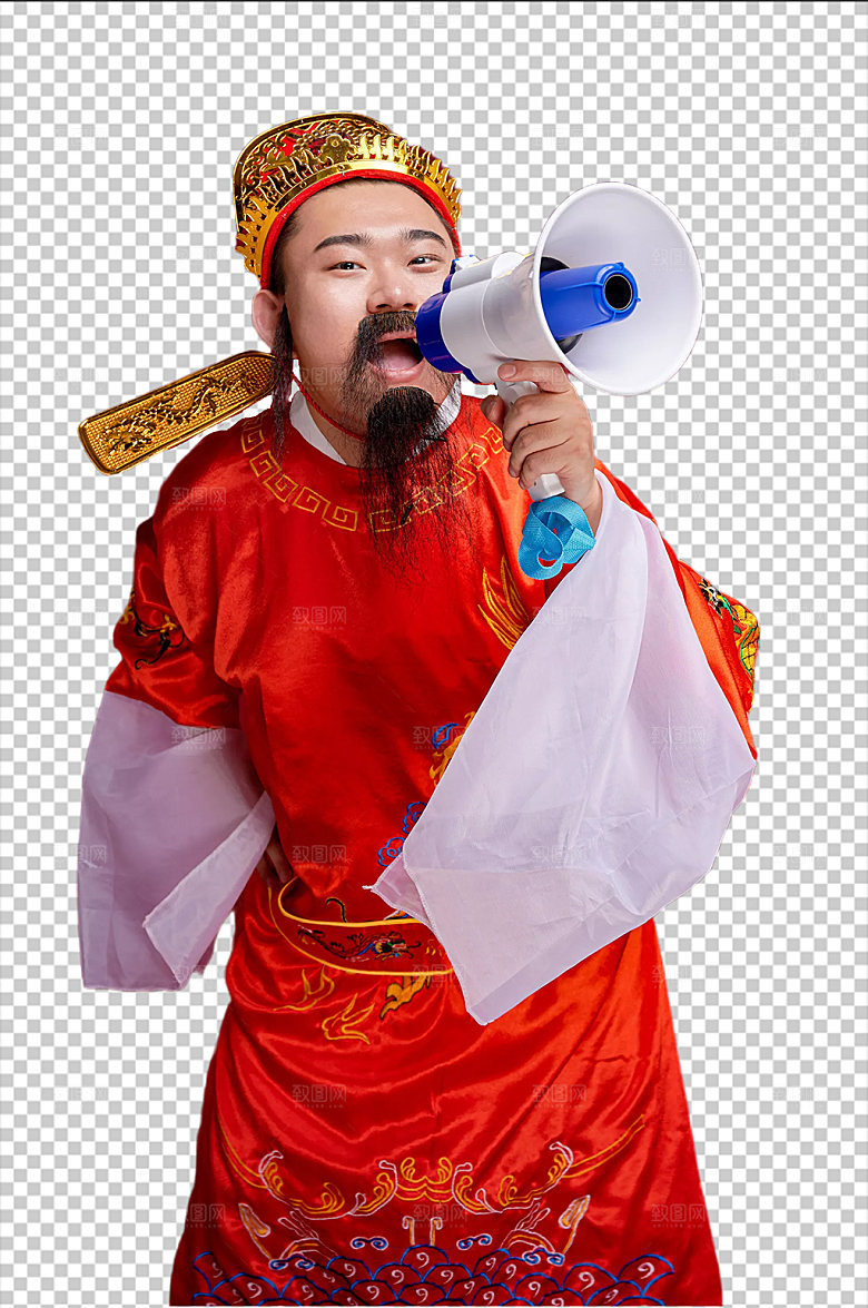 喜庆财神爷手持喇叭摄影免抠png