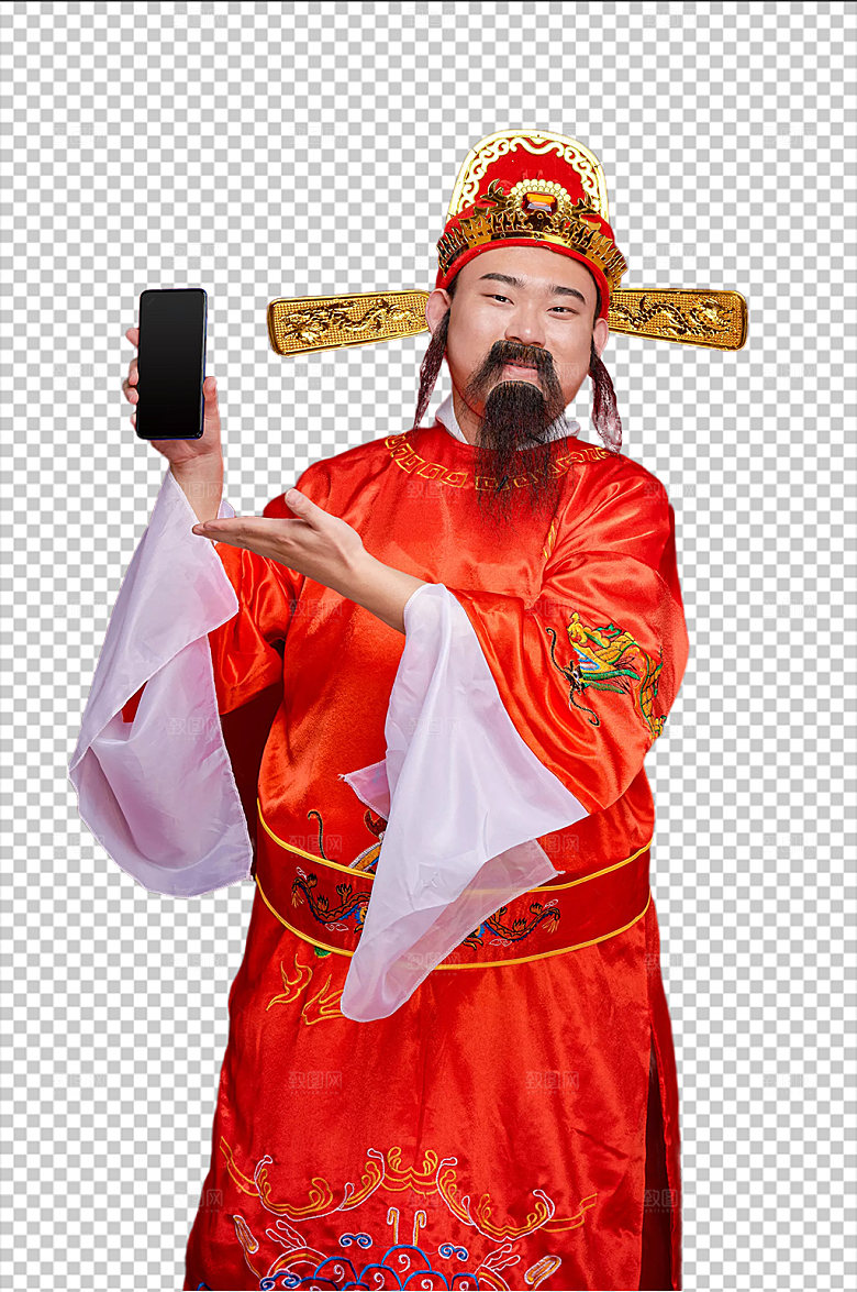 新年财神爷展示手机摄影免抠png