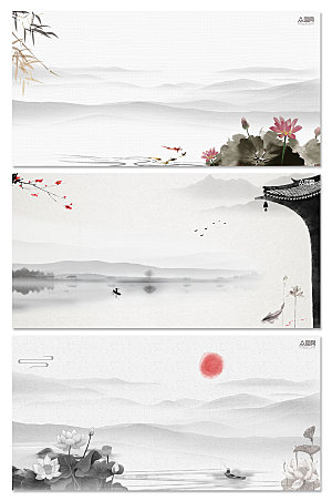 中国风山水画海报背景底纹