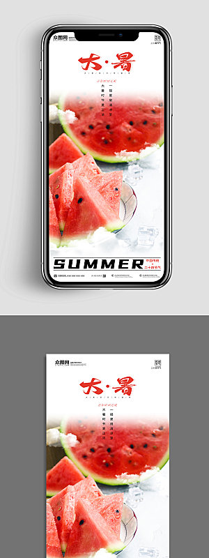 简约夏季西瓜节气大暑海报设计