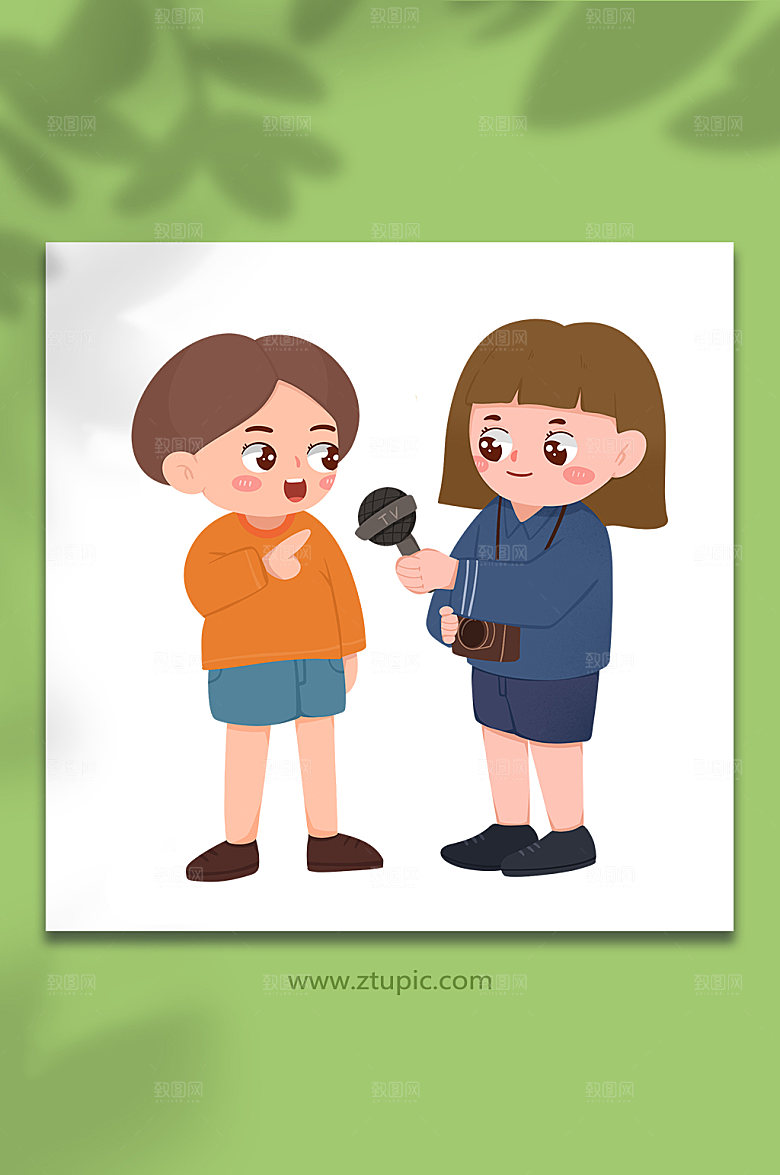 卡通采访问答记者插画设计