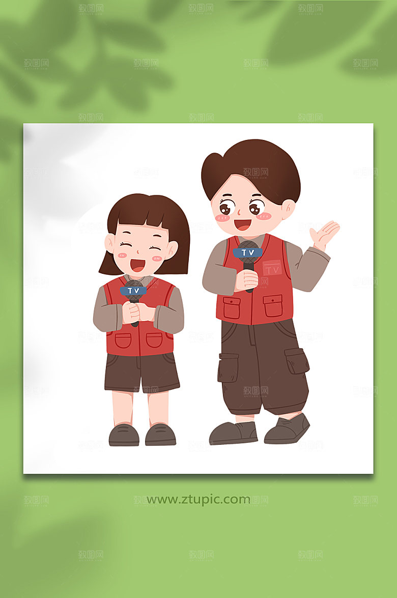 扁平现场直播讲解记者插画设计