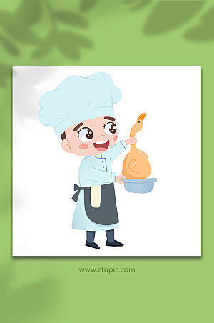 扁平中厨煮鸭子厨师人物插画设计