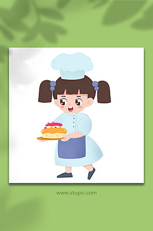 卡通甜点蛋糕厨师人物插画设计