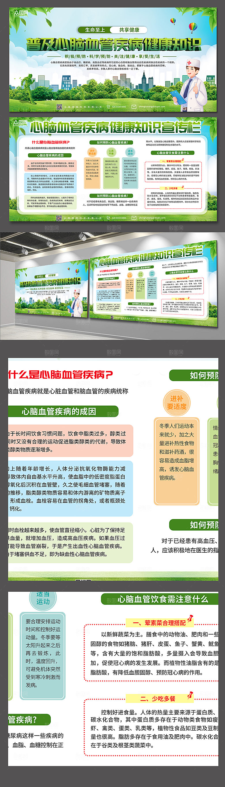 清新预防心脑血管疾病展板设计