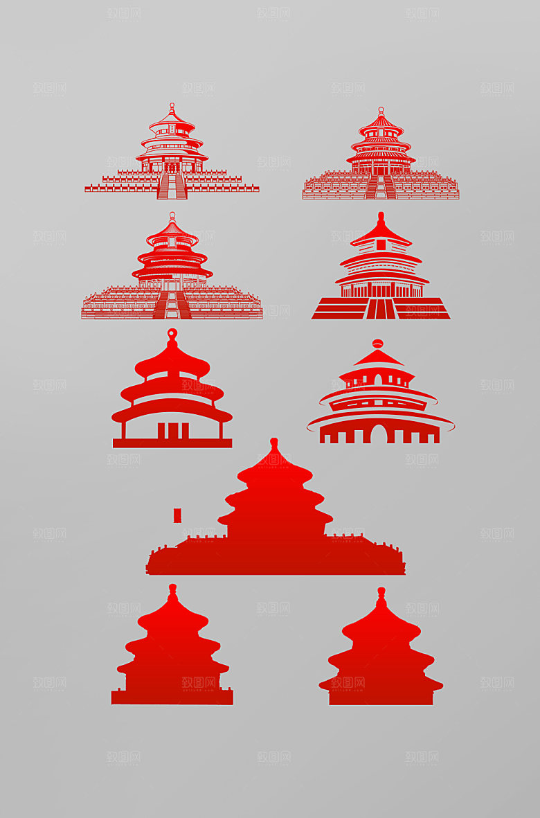 红色天坛党建剪影免抠元素