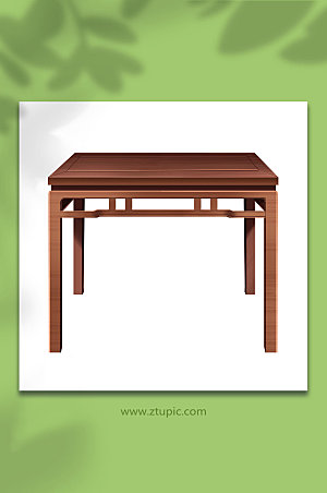 写实八仙桌木质家具插画设计