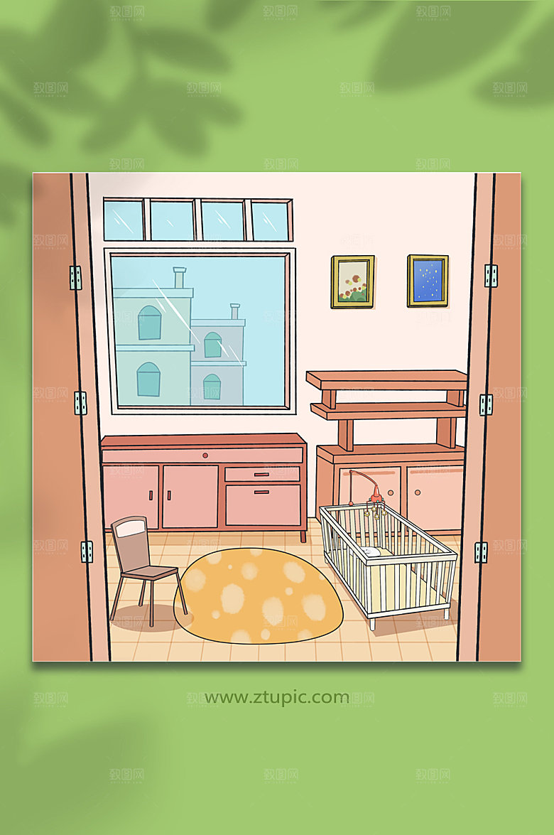 红色居家插画室内免抠背景