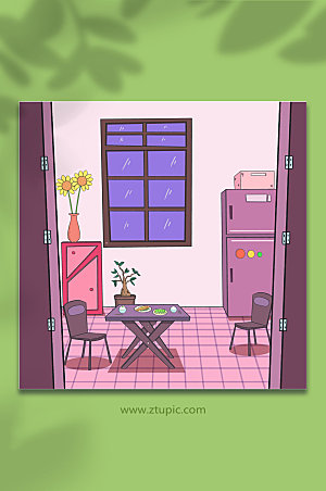 紫色居家室内插画免抠元素