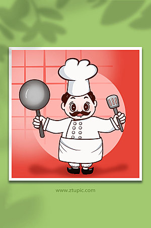 卡通胖大厨餐厅厨师人物插画设计