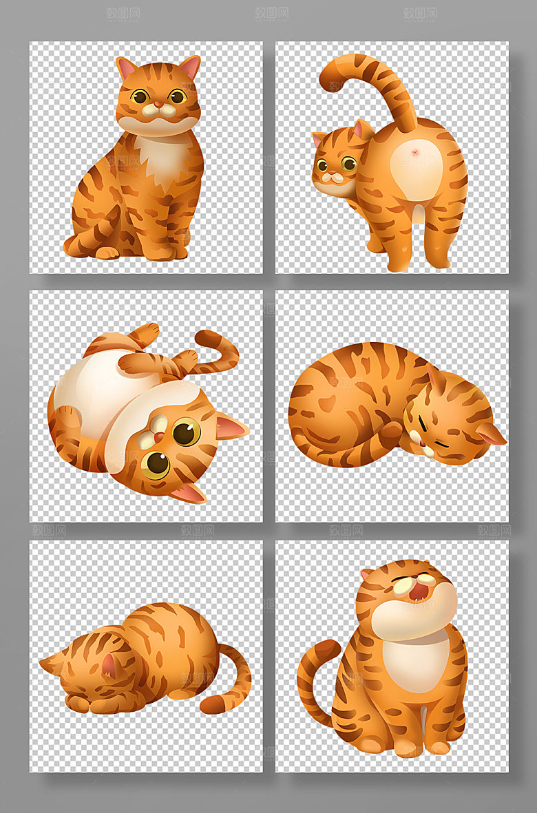 卡通可爱橘猫宠物猫狗插画