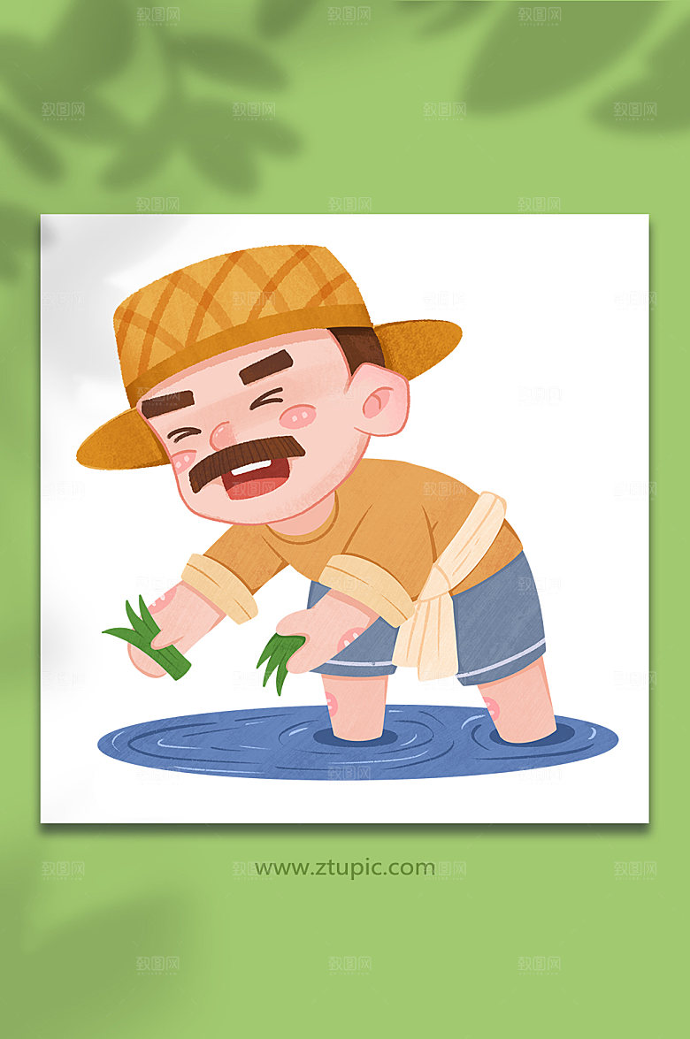 扁平水稻插秧农民插画设计