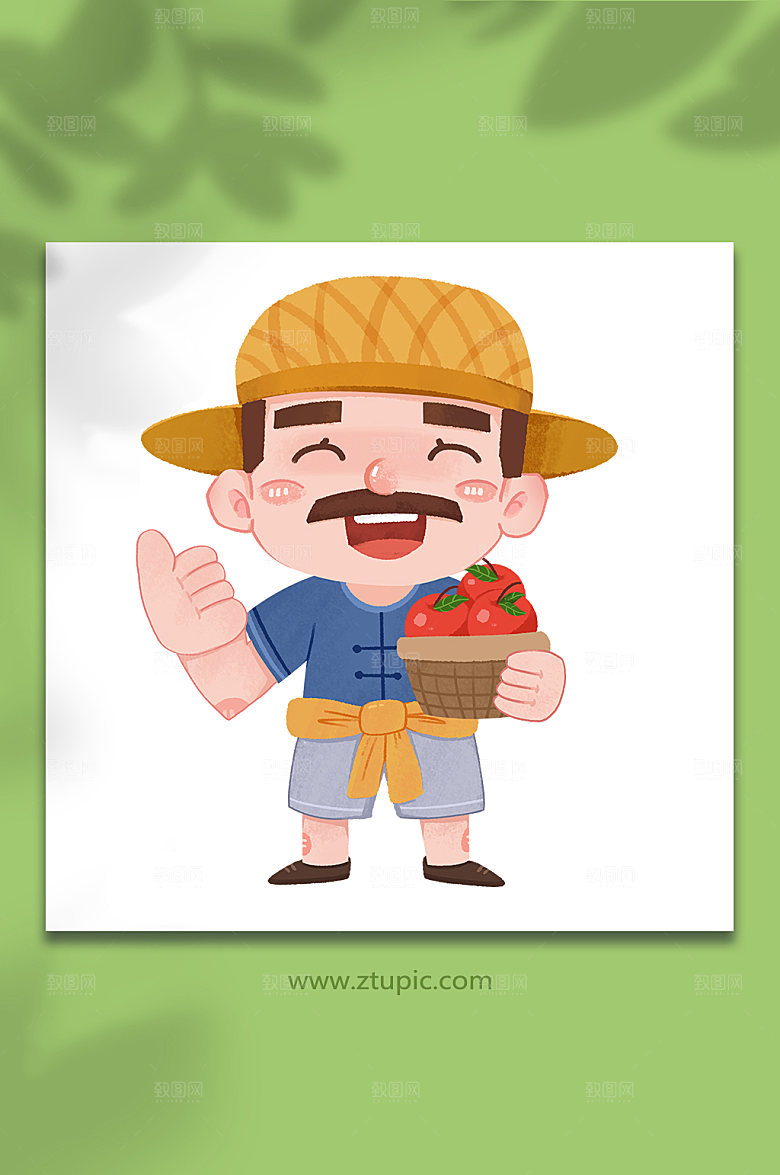 扁平招手西红柿果实农民插画设计