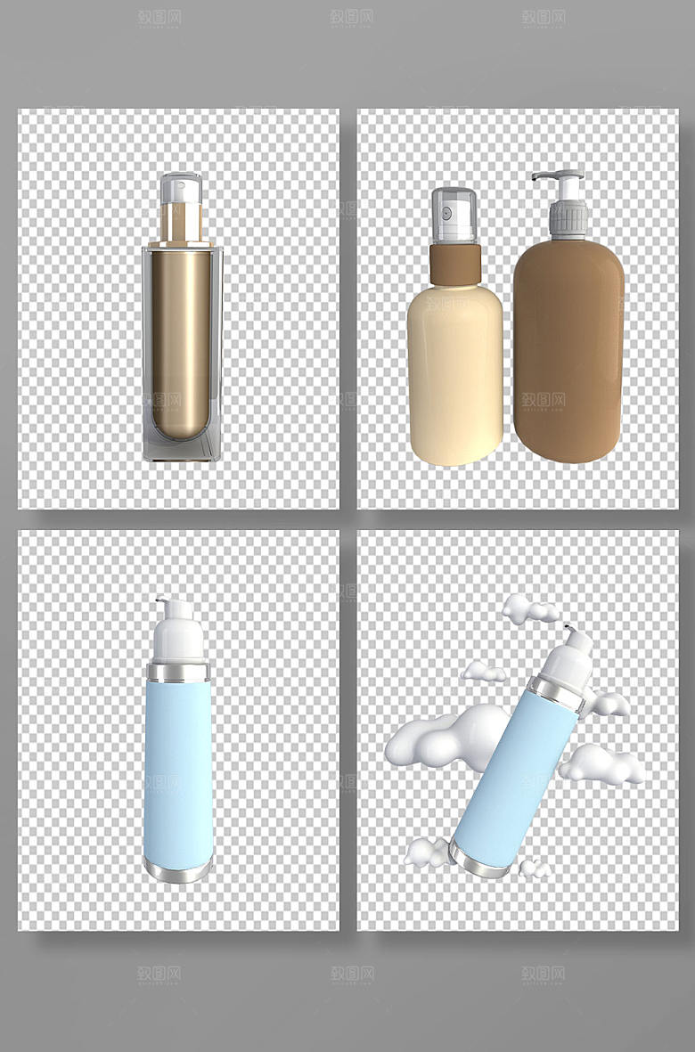 原创乳液瓶化妆品3D模型免抠元素