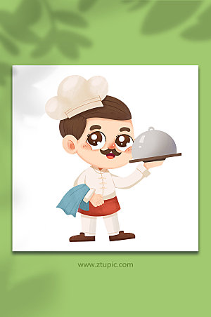 卡通上菜美食厨师人物插画设计