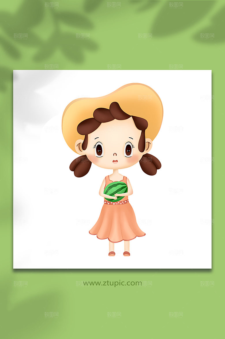 卡通女孩西瓜大暑夏季插画设计