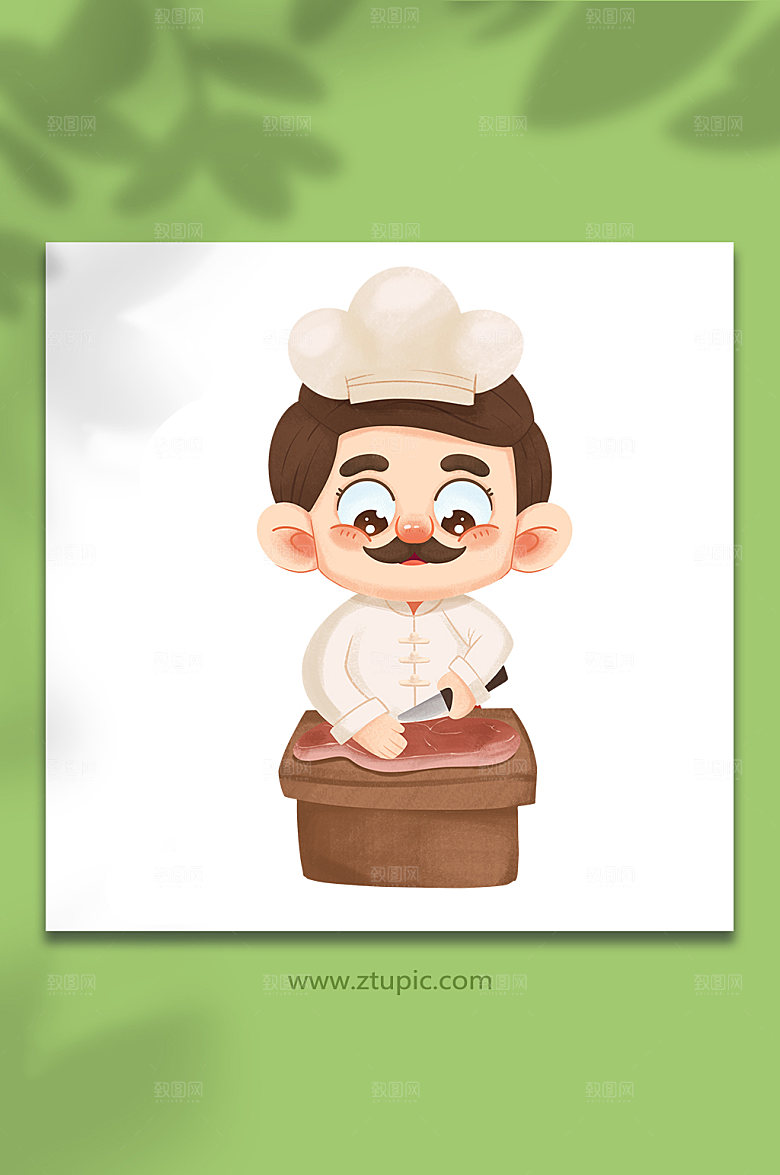 扁平切肉肉块厨师人物插画设计