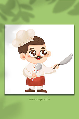 卡通掌勺厨师人物插画设计