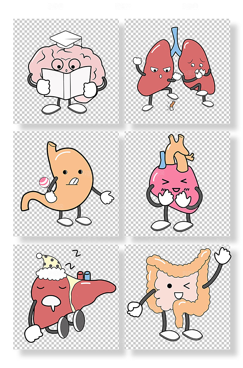 卡通人医疗人体器官插画设计