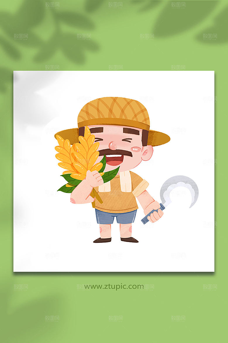 卡通收割麦子农民插画设计