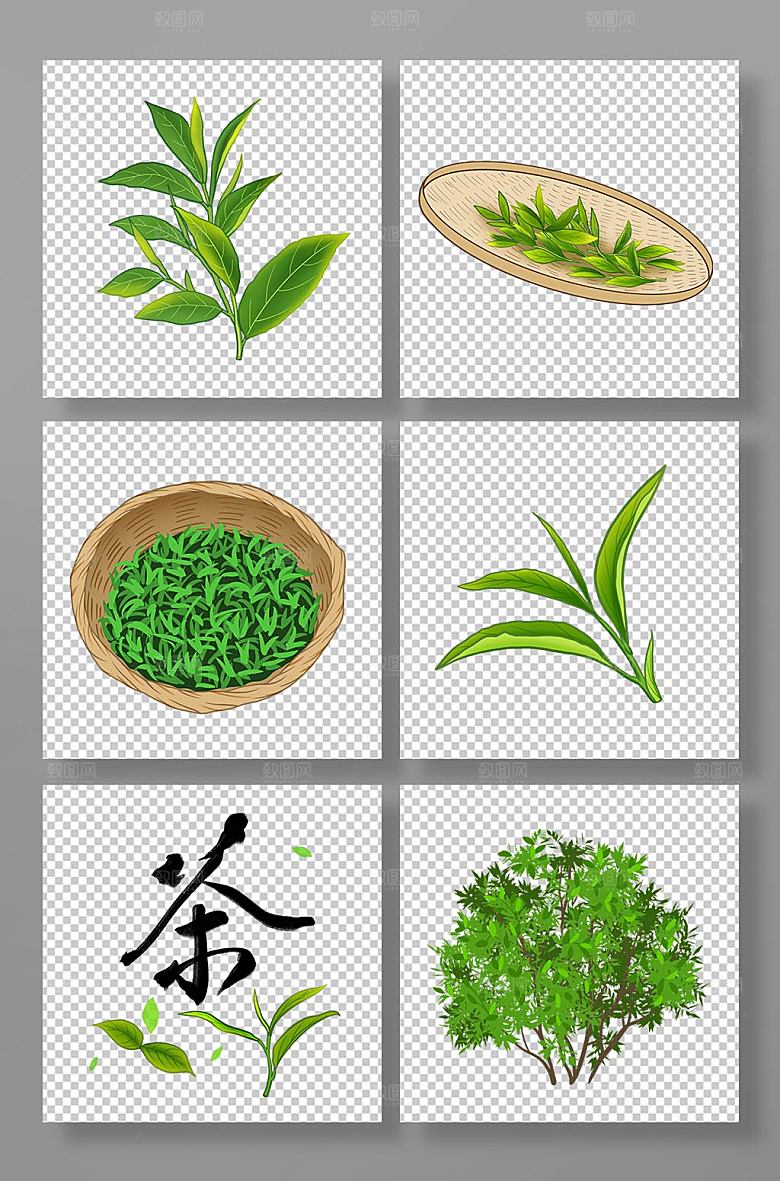 绿色手绘国潮茶文化插画