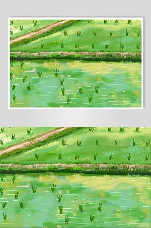 绿色稻田背景插画元素