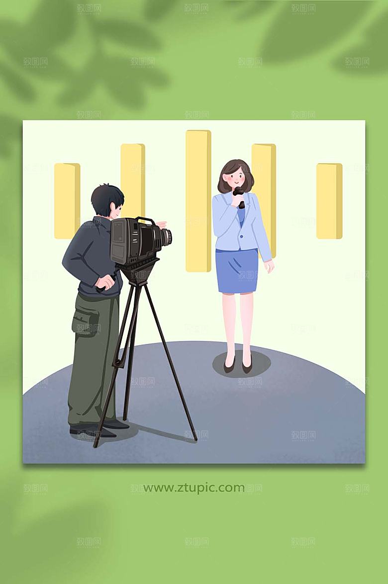 扁平演播新闻工作者日插画设计