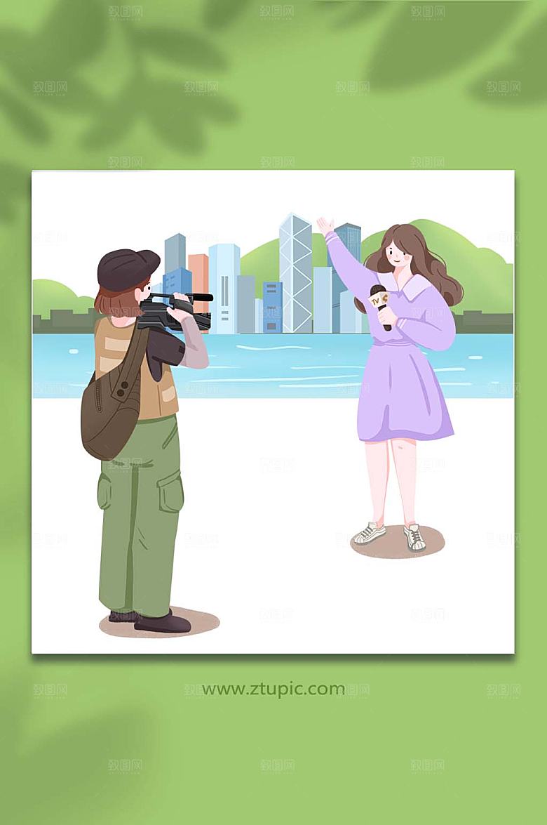 卡通报道新闻工作者日插画设计