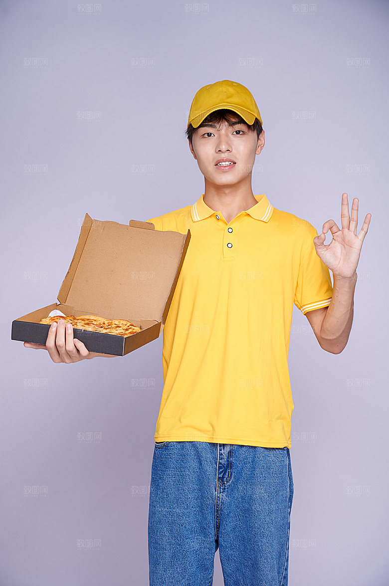 披萨外卖小哥照片精修商业摄影图片
