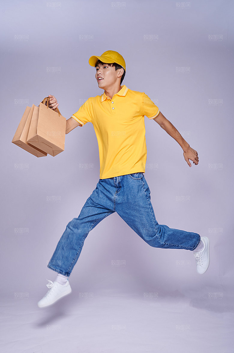 外卖员奔跑人物照片商业摄影图片