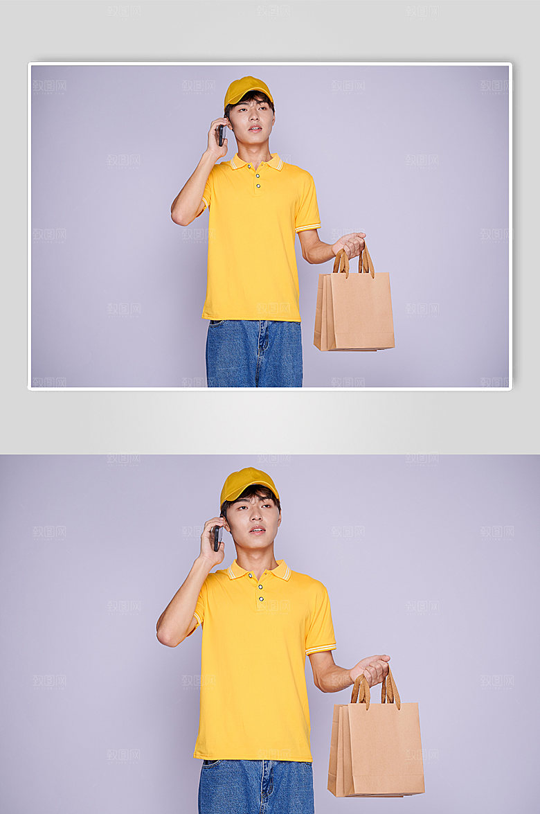 外卖员打电话人物照片商业摄影图片
