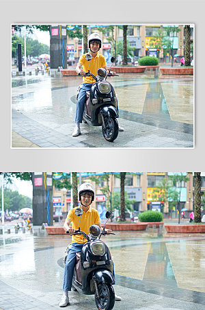 外卖员骑电车人物照片商业摄影图片