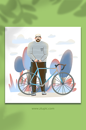 手绘男自行车交通人物插画设计