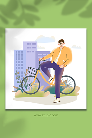 手绘自行车骑行交通人物插画设计