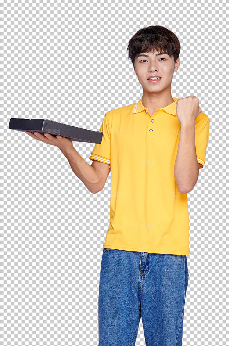 外卖小哥拿披萨免抠PNG摄影图片