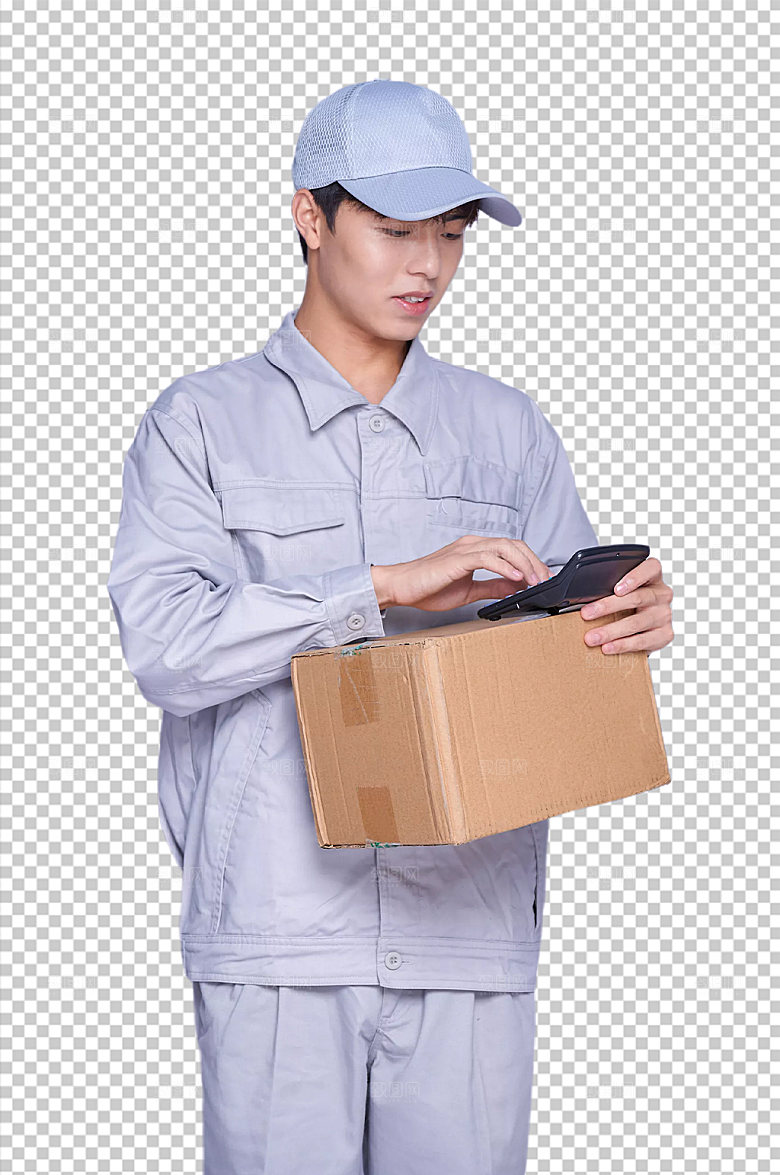 快递小哥计算器免抠PNG摄影图片