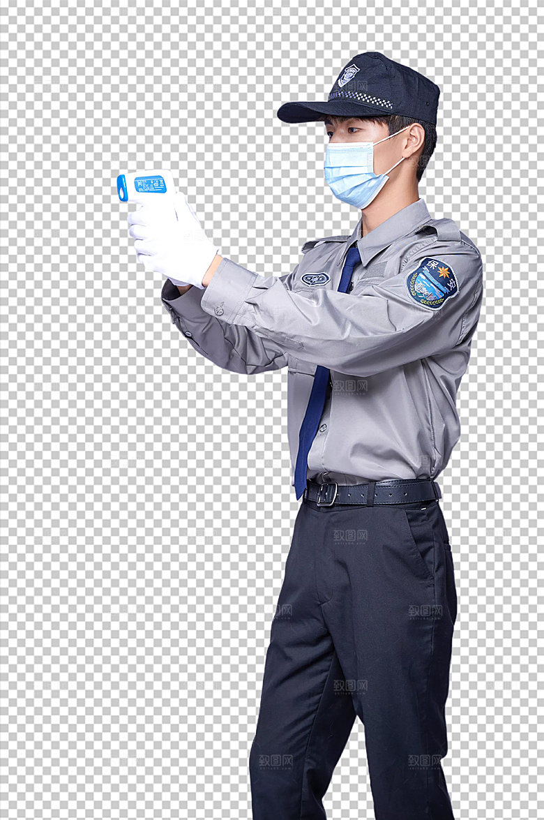 小区保安防疫体温枪免抠摄影图片