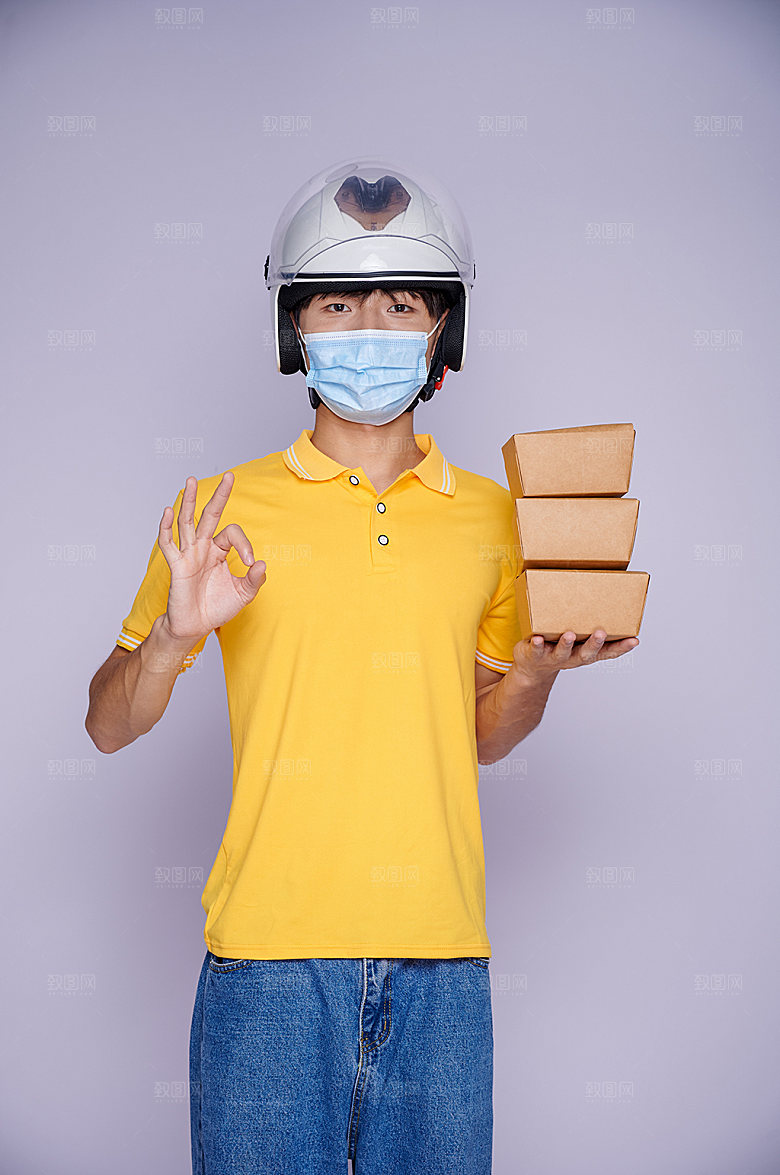 外卖员比OK人物照片商业摄影图片